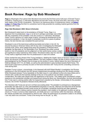 Book Review: Rage by Bob Woodward Page 1 of 3