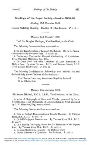 Meetings of the Royal Society—Session 1889-90