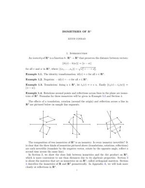 ISOMETRIES of Rn 1. Introduction an Isometry of R N Is A