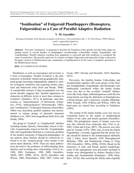 “Issidisation” of Fulgoroid Planthoppers (Homoptera, Fulgoroidea) As a Case of Parallel Adaptive Radiation V