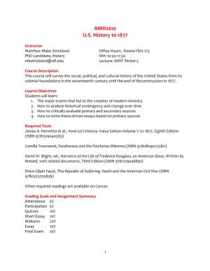 AMH2010 U.S. History to 1877