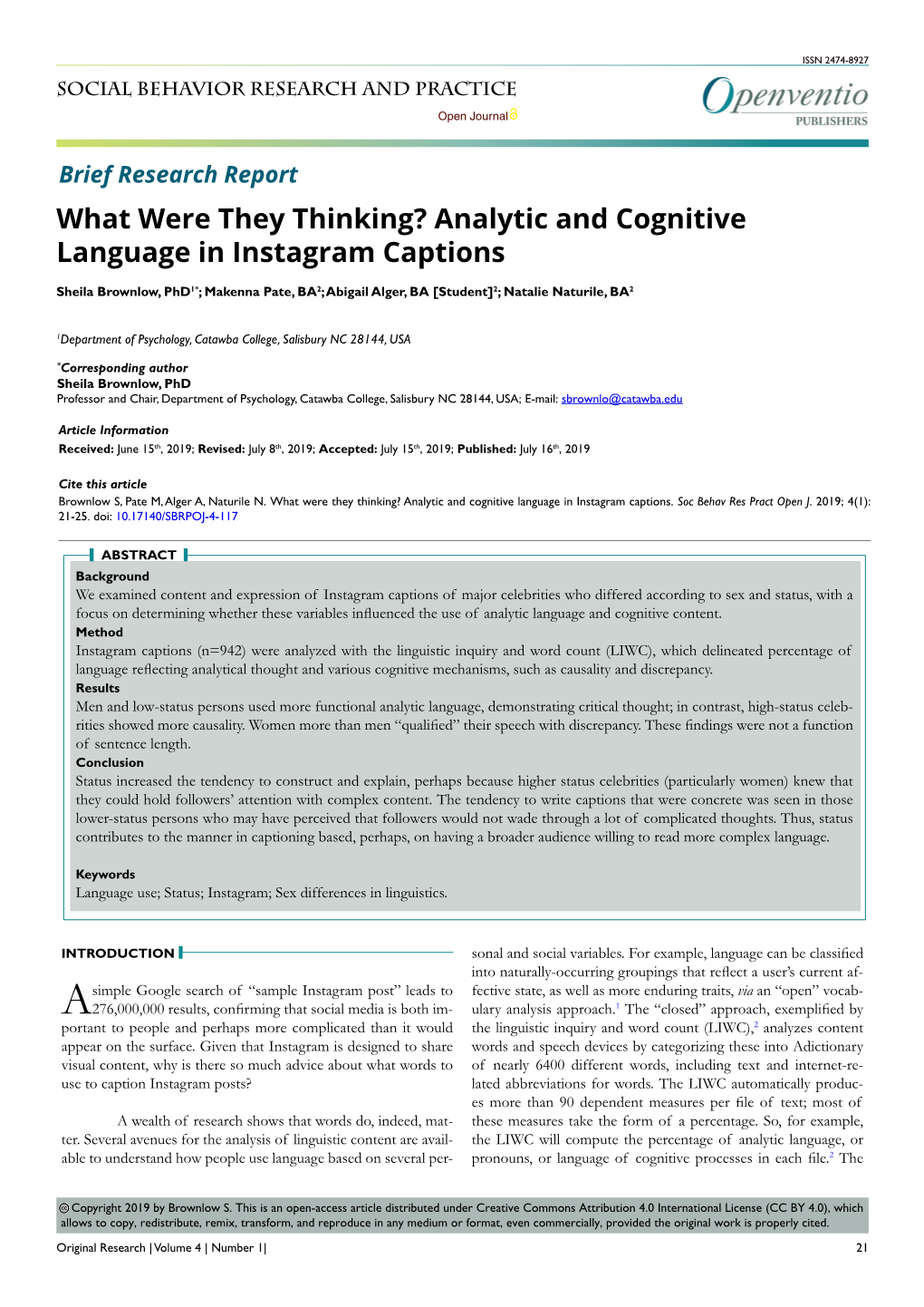 Analytic and Cognitive Language in Instagram Captions