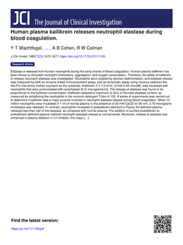 Human Plasma Kallikrein Releases Neutrophil Elastase During Blood Coagulation