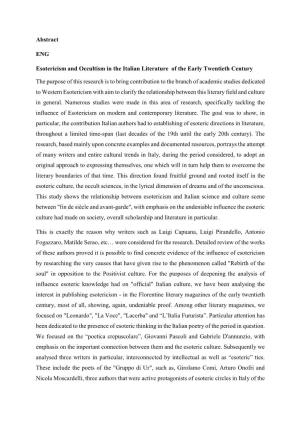 Abstract ENG Esotericism and Occultism in the Italian Literature Of