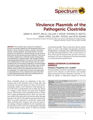 Virulence Plasmids of the Pathogenic Clostridia SARAH A