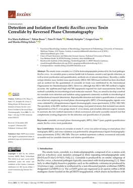 Detection and Isolation of Emetic Bacillus Cereus Toxin Cereulide by Reversed Phase Chromatography
