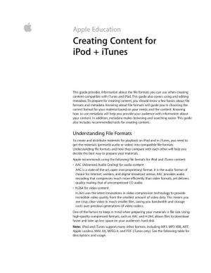 Creating Content for Ipod + Itunes