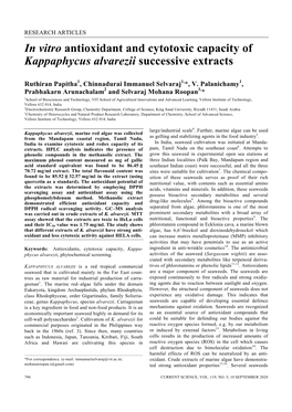 In Vitro Antioxidant and Cytotoxic Capacity of Kappaphycus Alvarezii Successive Extracts