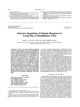 Defective Regulation of Immune Responses in Croup Due to Parainfluenza Virus