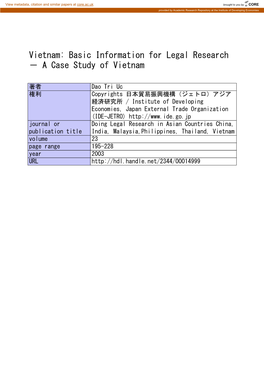 Vietnam: Basic Information for Legal Research − a Case Study of Vietnam