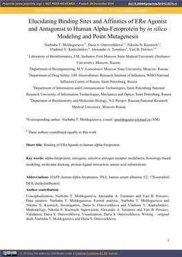 Elucidating Binding Sites and Affinities of Erα Agonist and Antagonist to Human Alpha-Fetoprotein by in Silico Modeling and Point Mutagenesis Nurbubu T