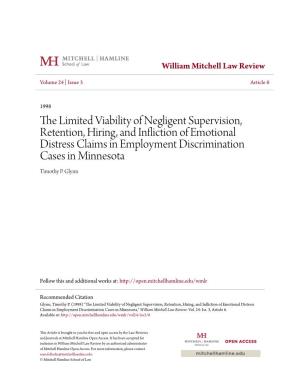 The Limited Viability of Negligent Supervision, Retention, Hiring, And