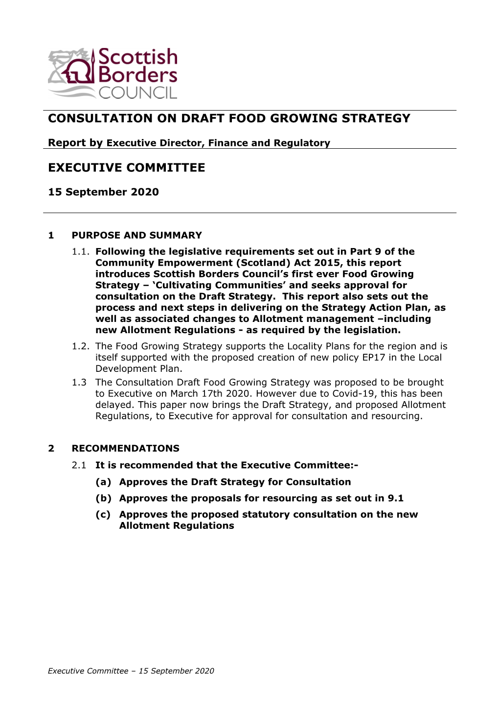 Consultation on Draft Food Growing Strategy