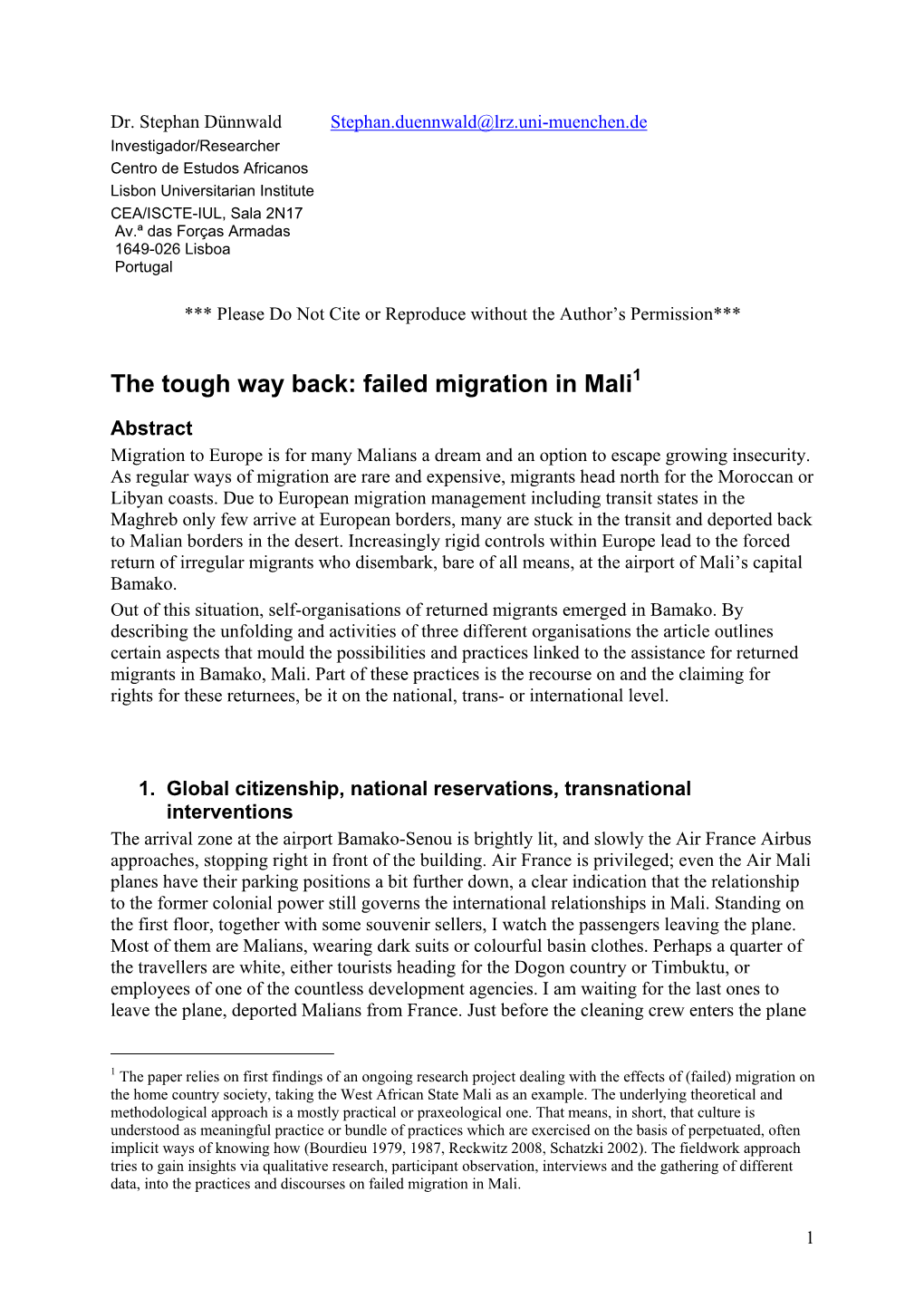 The Tough Way Back: Failed Migration in Mali1