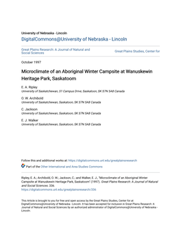 Microclimate of an Aboriginal Winter Campsite at Wanuskewin Heritage Park, Saskatoom