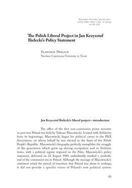 The Polish Liberal Project in Jan Krzysztof Bielecki's Policy Statement