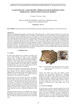 Validation of a Parametric Approach for 3D Fortification Modelling: Application to Scale Models