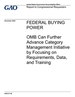 GAO-21-40, Federal Buying Power: OMB Can Further Advance