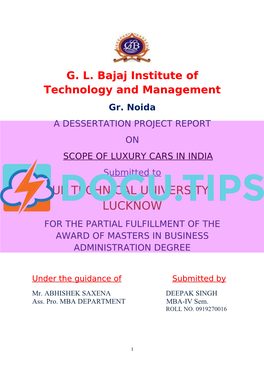 Dissertation. Scope of Luxury Car Brand in India