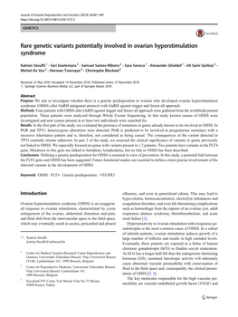 Rare Genetic Variants Potentially Involved in Ovarian Hyperstimulation Syndrome