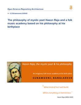 The Philosophy of Mystic Poet Hason Raja and a Folk Music Academy