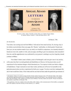 Abigail Adams, Letters to from John Adams and John Quincy Adams