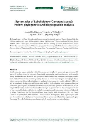 Campanulaceae): Review, Phylogenetic and Biogeographic Analyses