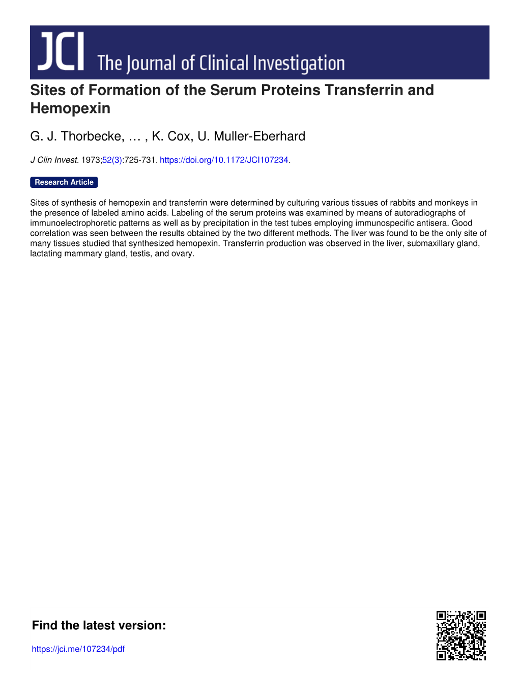 Sites of Formation of the Serum Proteins Transferrin and Hemopexin