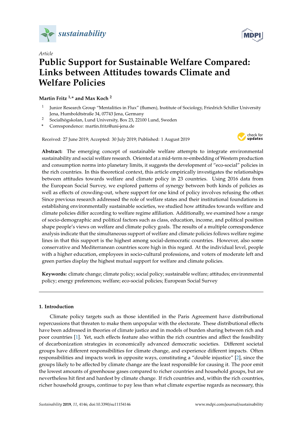 Links Between Attitudes Towards Climate and Welfare Policies