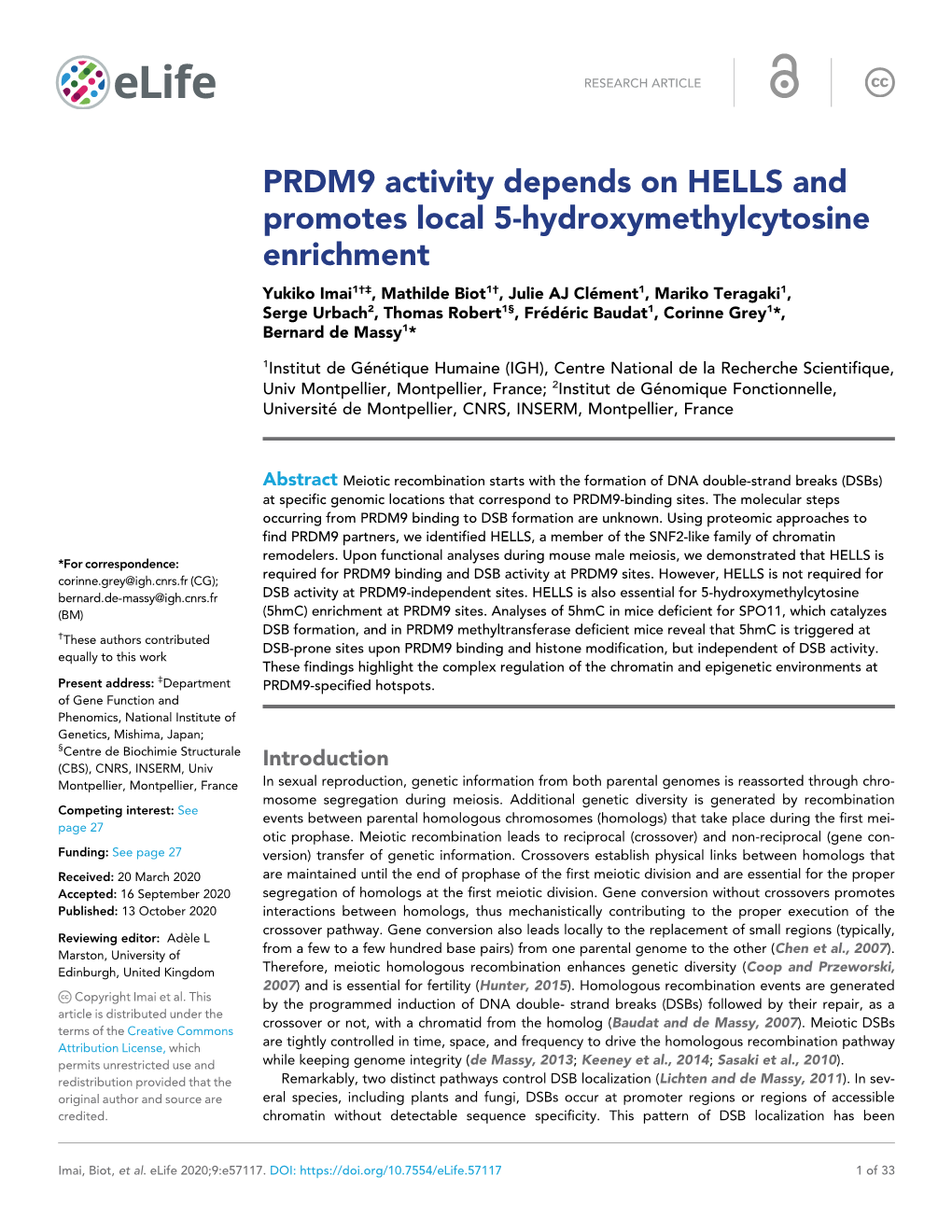 PRDM9 Activity Depends on HELLS and Promotes Local 5