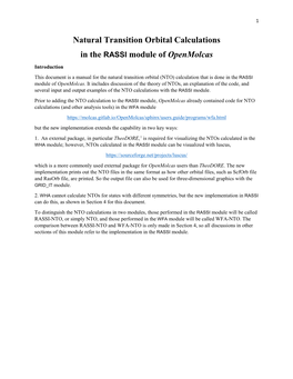 Natural Transition Orbital Calculations in the RASSI Module of Openmolcas Introduction