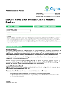 Midwife, Home Birth and Non-Clinical Maternal Services – (A002)