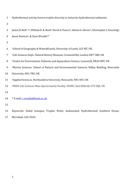 1 Hydrothermal Activity Lowers Trophic Diversity in Antarctic Hydrothermal