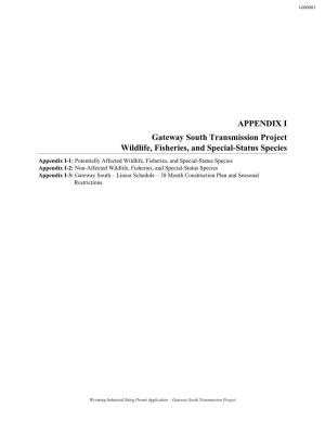 Appendix I. Gateway South Transmission Project Wildlife, Fisheries, and Special-Status Species