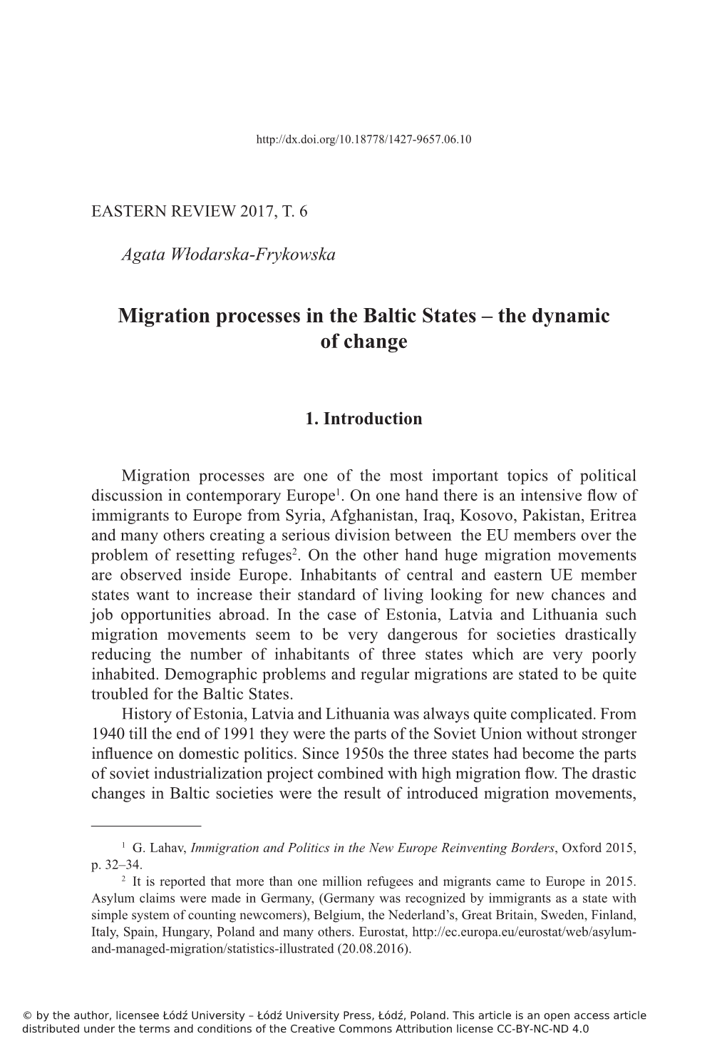 Migration Processes in the Baltic States – the Dynamic of Change