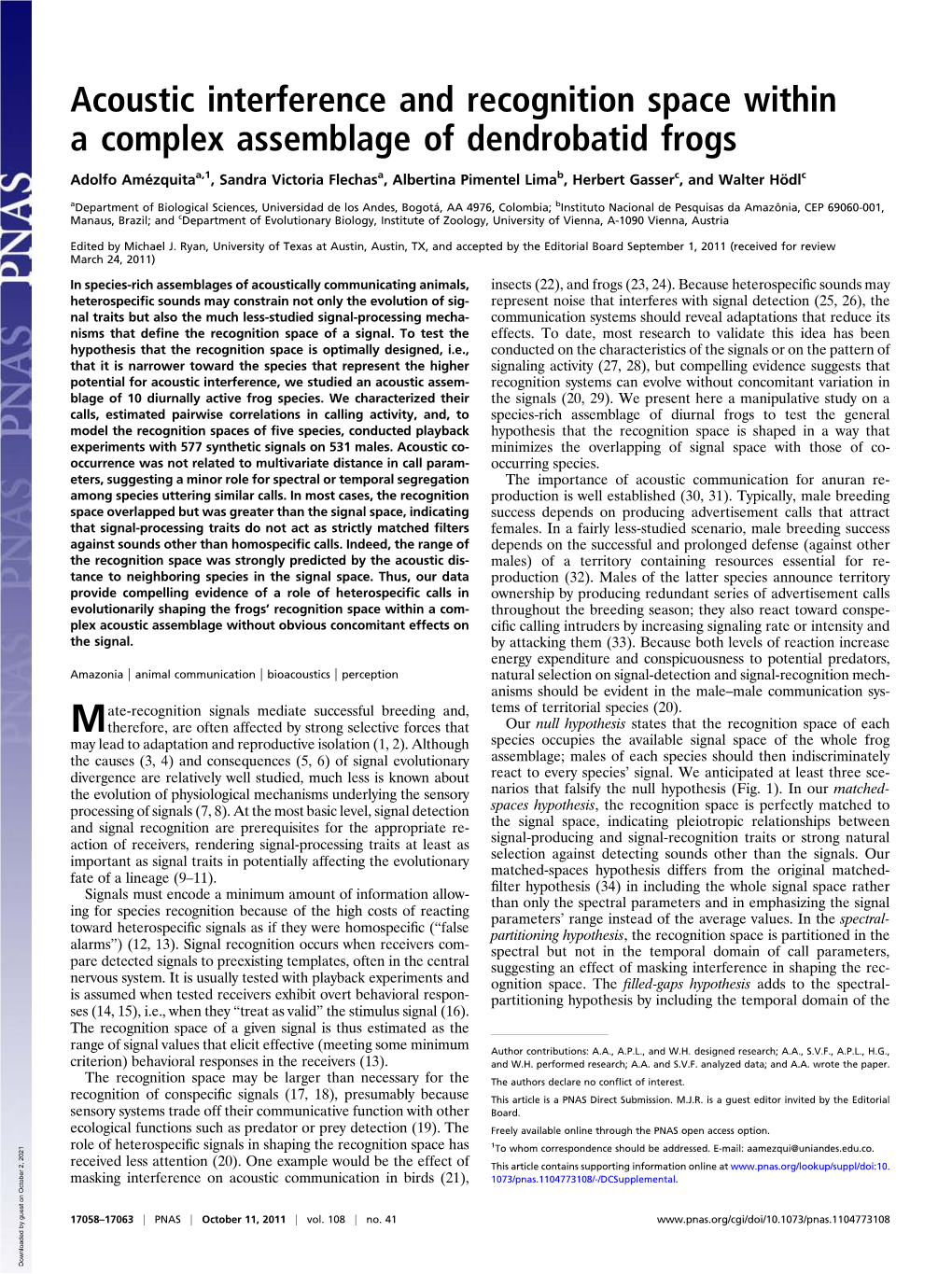 Acoustic Interference and Recognition Space Within a Complex Assemblage of Dendrobatid Frogs