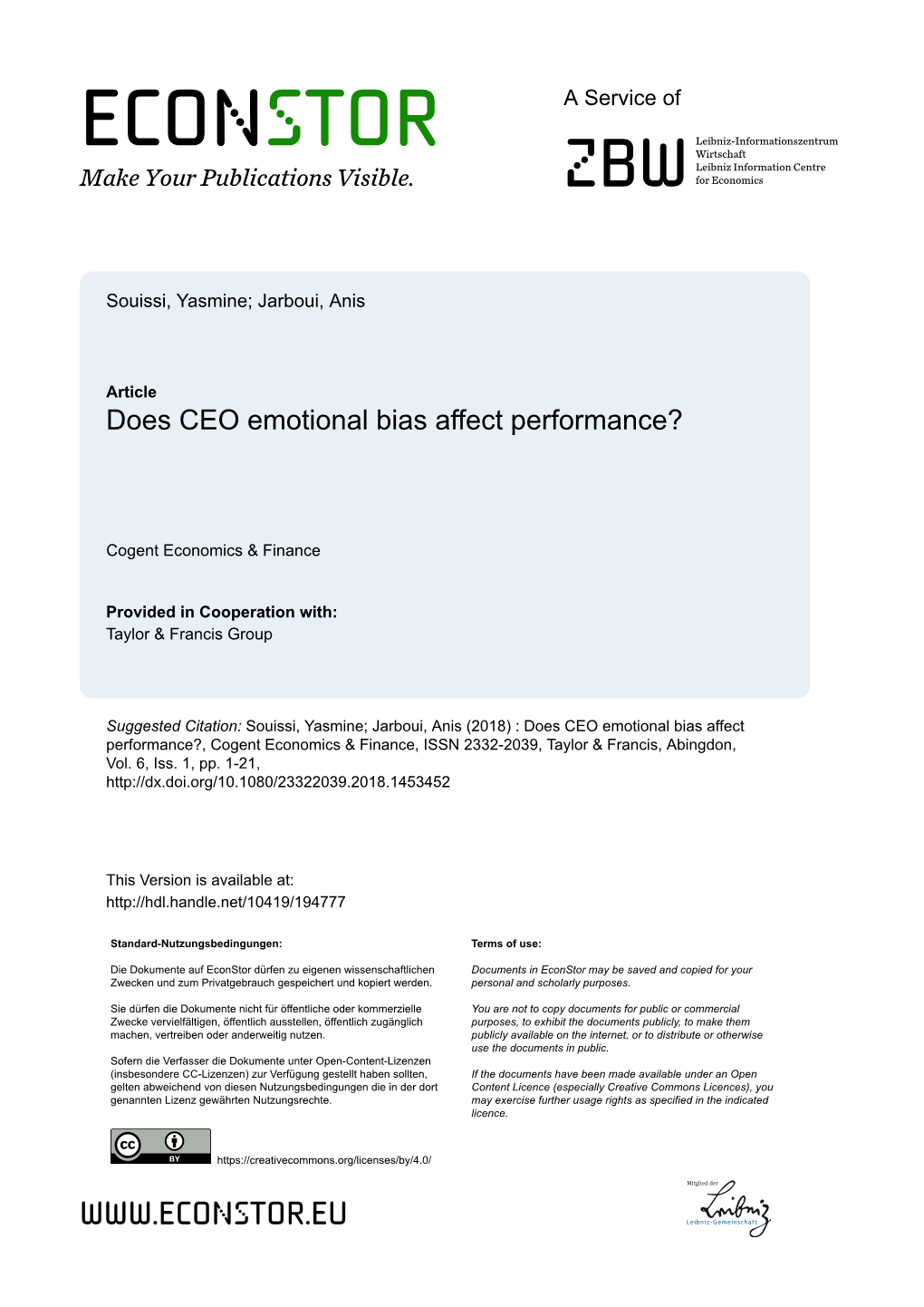 Does CEO Emotional Bias Affect Performance?