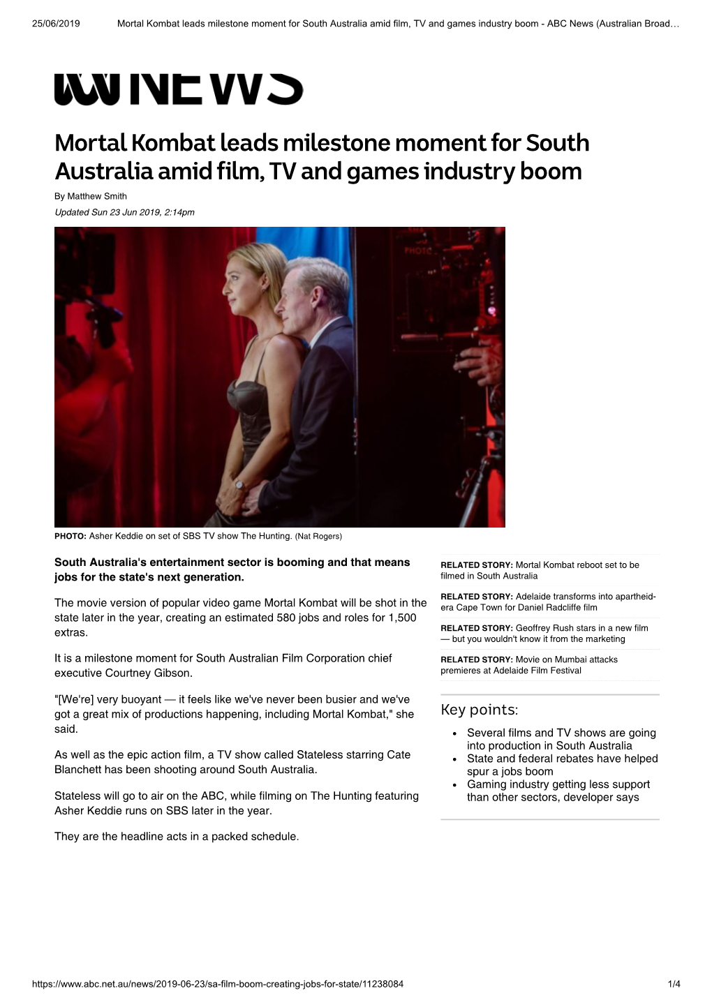 Mortal Kombat Leads Milestone Moment for South Australia Amid Film, TV and Games Industry Boom - ABC News (Australian Broad…