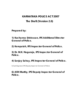 KARNATAKA POLICE ACT 2007 the Draft (Version 2.0)