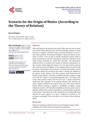 Scenario for the Origin of Matter (According to the Theory of Relation)