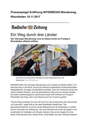 Pressespiegel Eröffnung INTERREGIO-Wanderweg, Rheinfelden 10.11.2017 ______