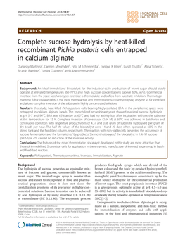 Complete Sucrose Hydrolysis by Heat-Killed Recombinant Pichia Pastoris Cells Entrapped in Calcium Alginate