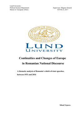 Continuities and Changes of Europe in Romanian National Discourse