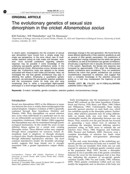The Evolutionary Genetics of Sexual Size Dimorphism in the Cricket Allonemobius Socius