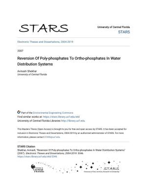 Reversion of Poly-Phosphates to Ortho-Phosphates in Water Distribution Systems