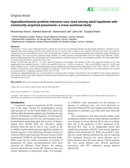 Hypoalbuminemia Predicts Intensive Care Need Among Adult Inpatients with Community Acquired Pneumonia: a Cross Sectional Study