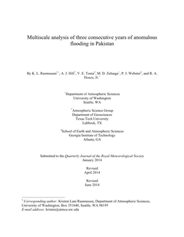 Multiscale Analysis of Three Consecutive Years of Anomalous Flooding in Pakistan