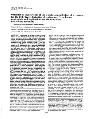 Leukotriene Receptors (Leukotriene B4 Receptor/Chemotaxis/W Oxidation/Autocoid) ROBERT M