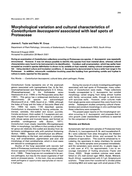 Morphological Variation and Cultural Characteristics of &lt;Emphasis Type="Italic"&gt;Coniothyrium Leucospermi &lt;/Em