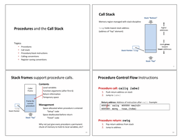 Procedures and the Call Stack Call Stack Stack Frames Support